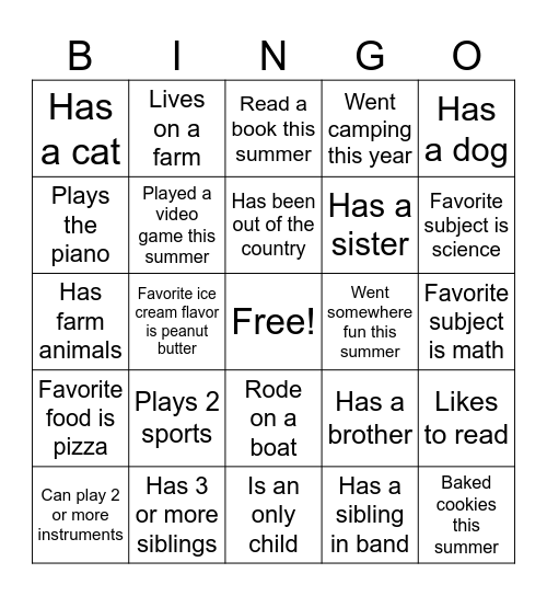 Get to Know you BINGO Card