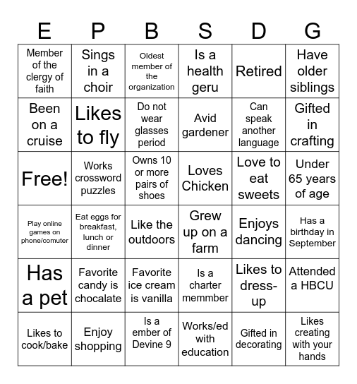 Sisterly Bingo Card