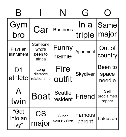 Meet New People Bingo Card