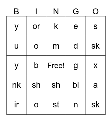 Phonics Bingo Card