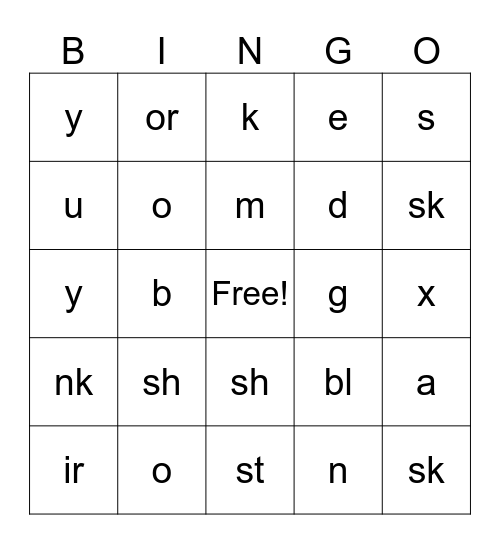 Phonics Bingo Card