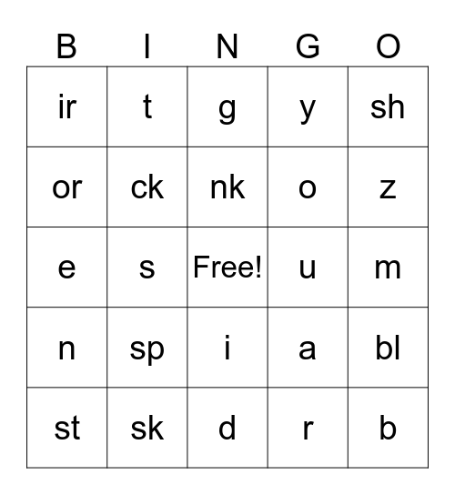 Phonics Bingo Card