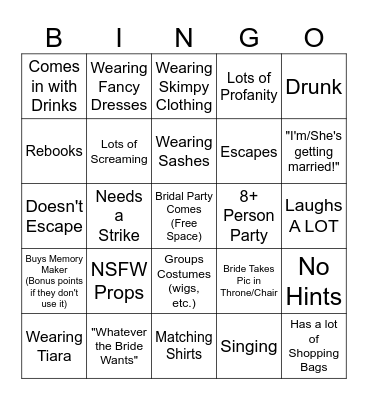 Bridal Bingo Card