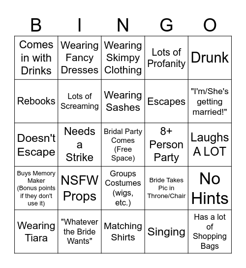Bridal Bingo Card