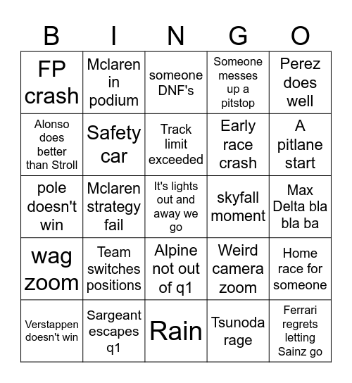 2024 race weekend bingo Card