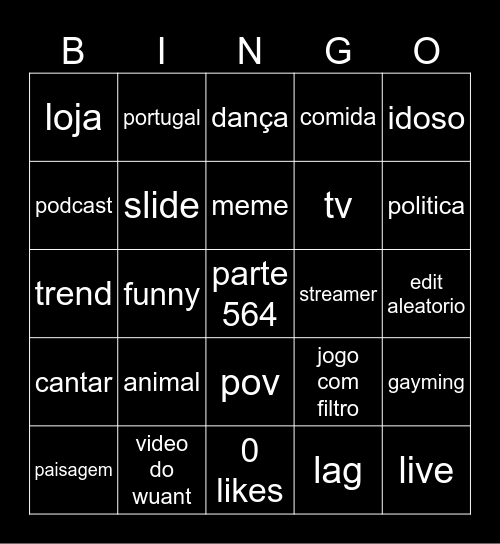 TIKTOK BINGP Bingo Card
