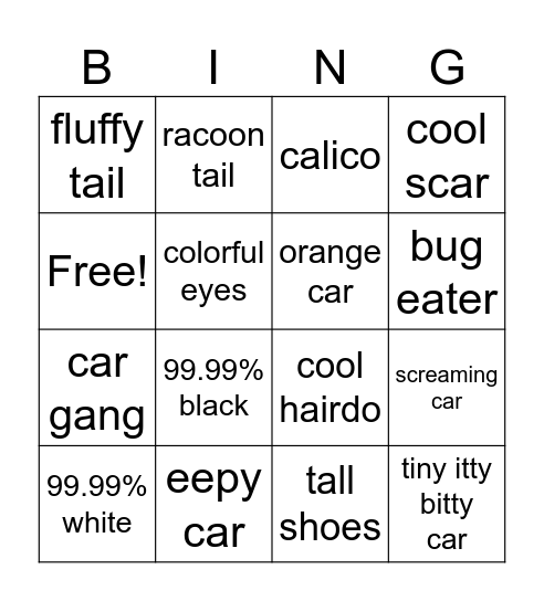 cat Bingo Card