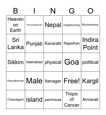 India Bingo Card