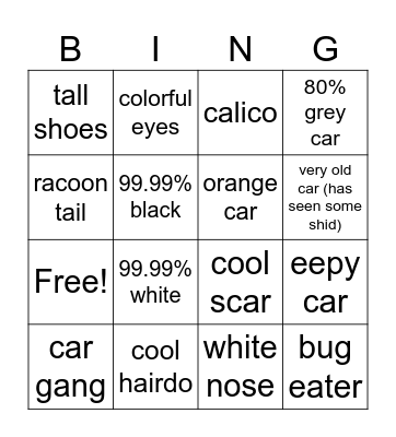 cat Bingo Card