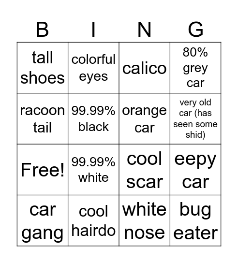 cat Bingo Card