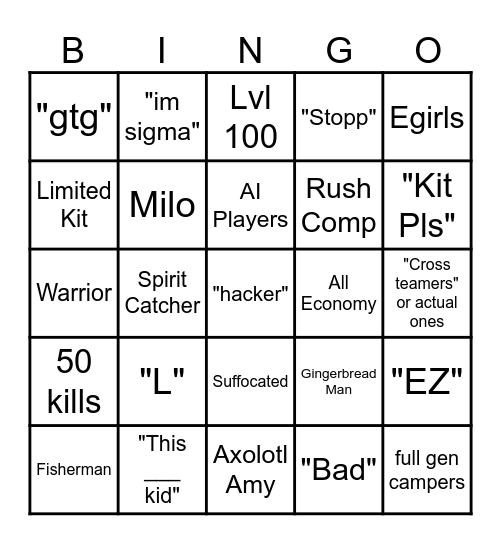 BEDWARS BINGO Card