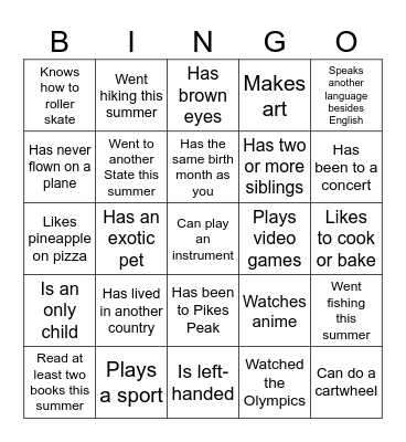 Get to Know Your Classmates Bingo! Bingo Card