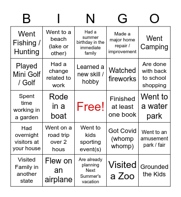 Rapid Small Group Summer Catch Up! Bingo Card