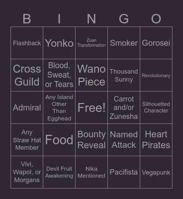 One Piece Chapter 1123 Bingo Card