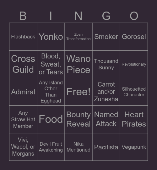 One Piece Chapter 1123 Bingo Card