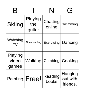 Free Time Activities Bingo Card