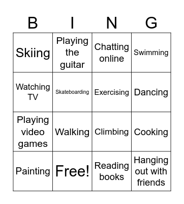 Free Time Activities Bingo Card