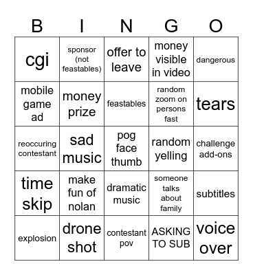 mr beast bingo Card