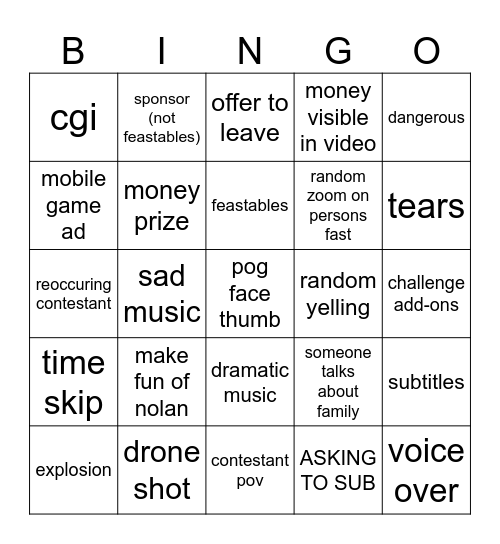 mr beast bingo Card