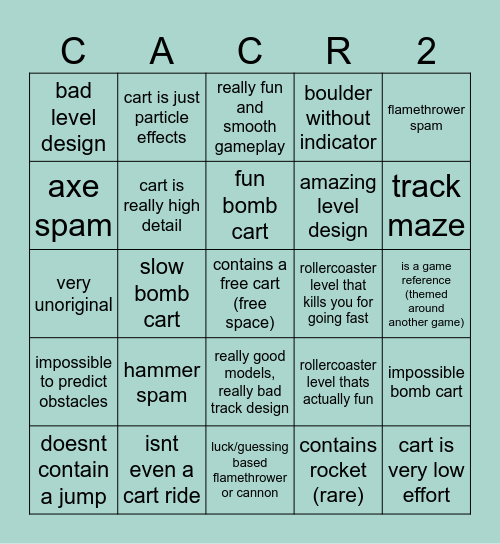 create a cart ride (free cart edition) bingo V2 Bingo Card