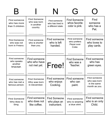 Find Someone Who Bingo Card