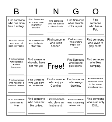 Find Someone Who Bingo Card