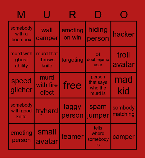 mm2 bingo Card