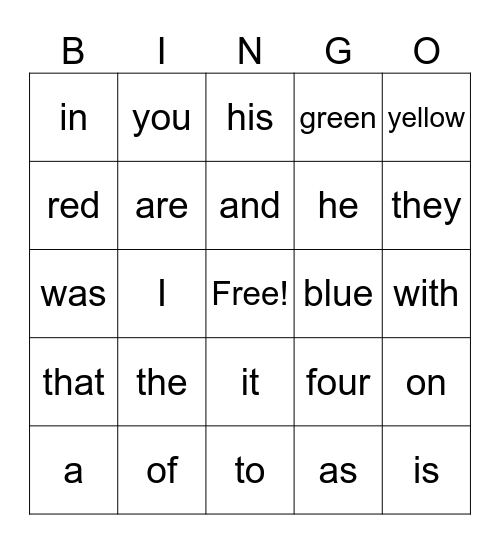 Red Words Bingo! Bingo Card