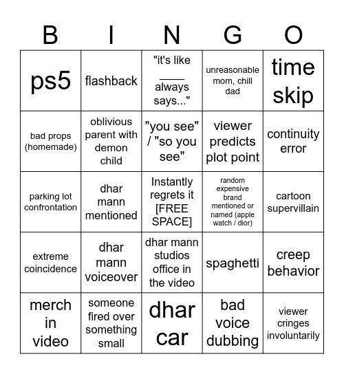 Dhar Mann Bingo v4 Bingo Card