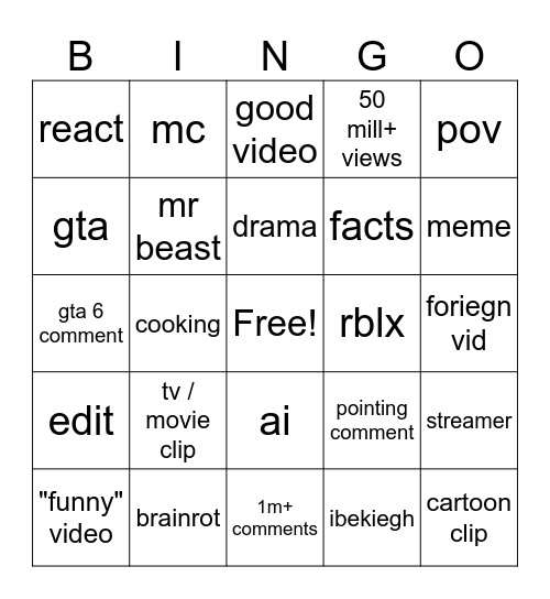 Untitled Bingo Card