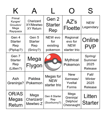 Pokemon Legends ZA Bingo Card
