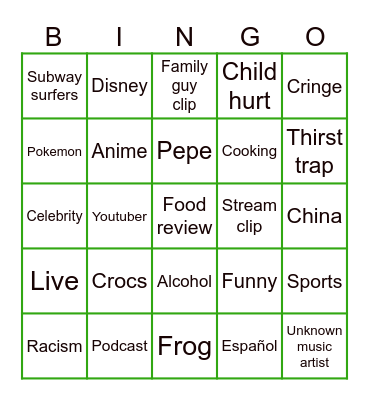 Stream Bingo Card