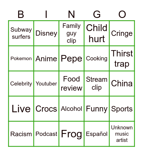 Stream Bingo Card