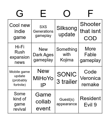 Gamescom 2024 bingoSo Bingo Card