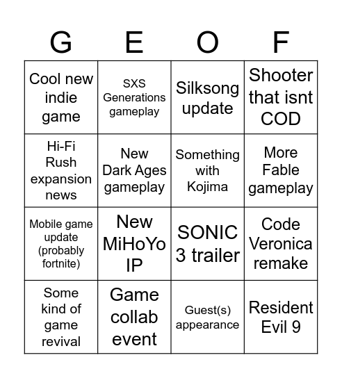 Gamescom 2024 bingoSo Bingo Card