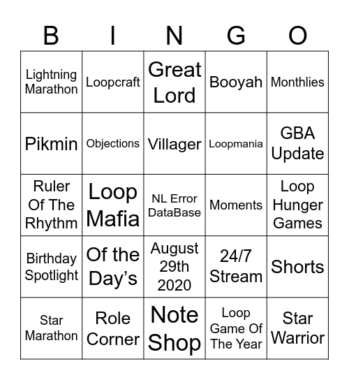 Splat's Nintendo Loop Anniversary [Round 1] Bingo Card