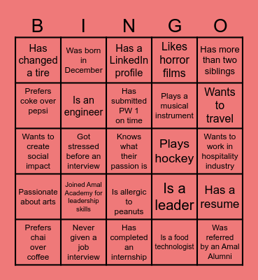 AMAL BINGO Batch 329 Bingo Card