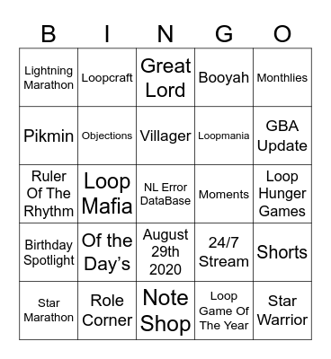 Brewer's Nintendo Loop Anniversary [Round 1] Bingo Card