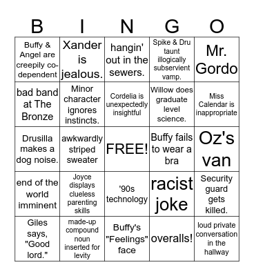 Buffy Season 2 Bingo Card