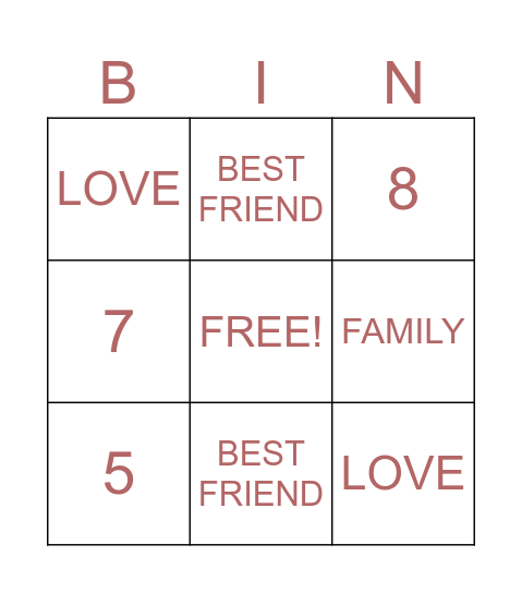 Roll Two Dice Bingo Card