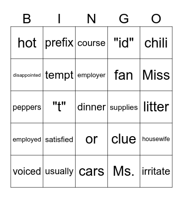 Bingo! Bingo Card