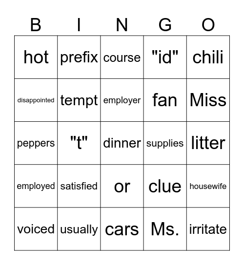 Bingo! Bingo Card