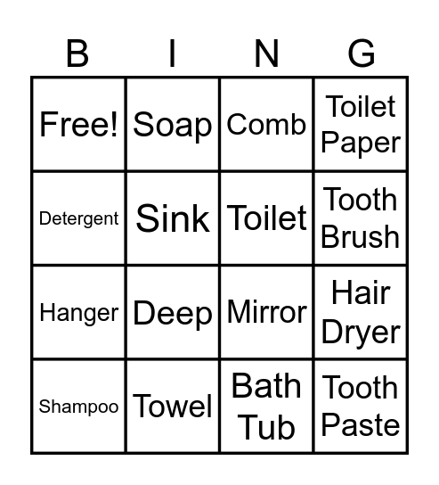 Dog Level 4 Lesson 9: In The Bathroom Bingo Card