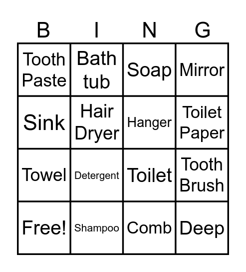 Dog Level 4 Lesson 9: In The Bathroom Bingo Card