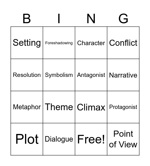 Literary Elements BING-OWWW! Bingo Card