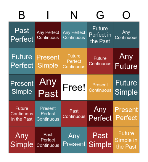 Active Tenses Bingo Card