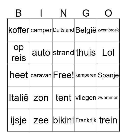 zomer Bingo Card
