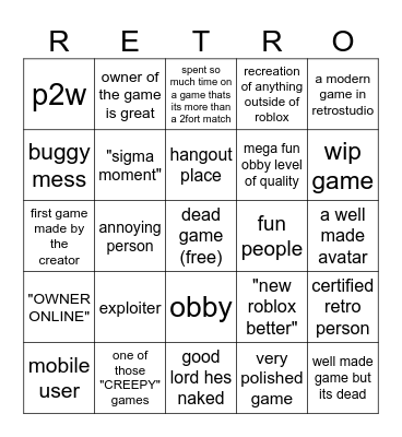 RetroStudio Bingo Card Bingo Card