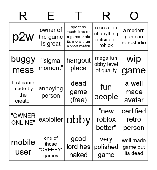 RetroStudio Bingo Card Bingo Card