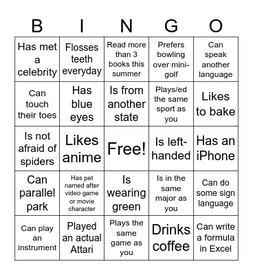 Getting to Know You Bingo Card